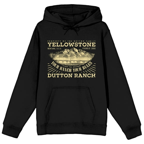 Yellowstone Your Ranch Your Rules Long Sleeve Black Adult Hooded Sweatshirt-5XL