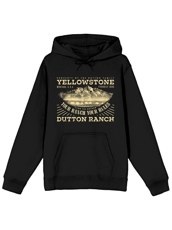 Yellowstone Your Ranch Your Rules Long Sleeve Black Adult Hooded Sweatshirt -Small