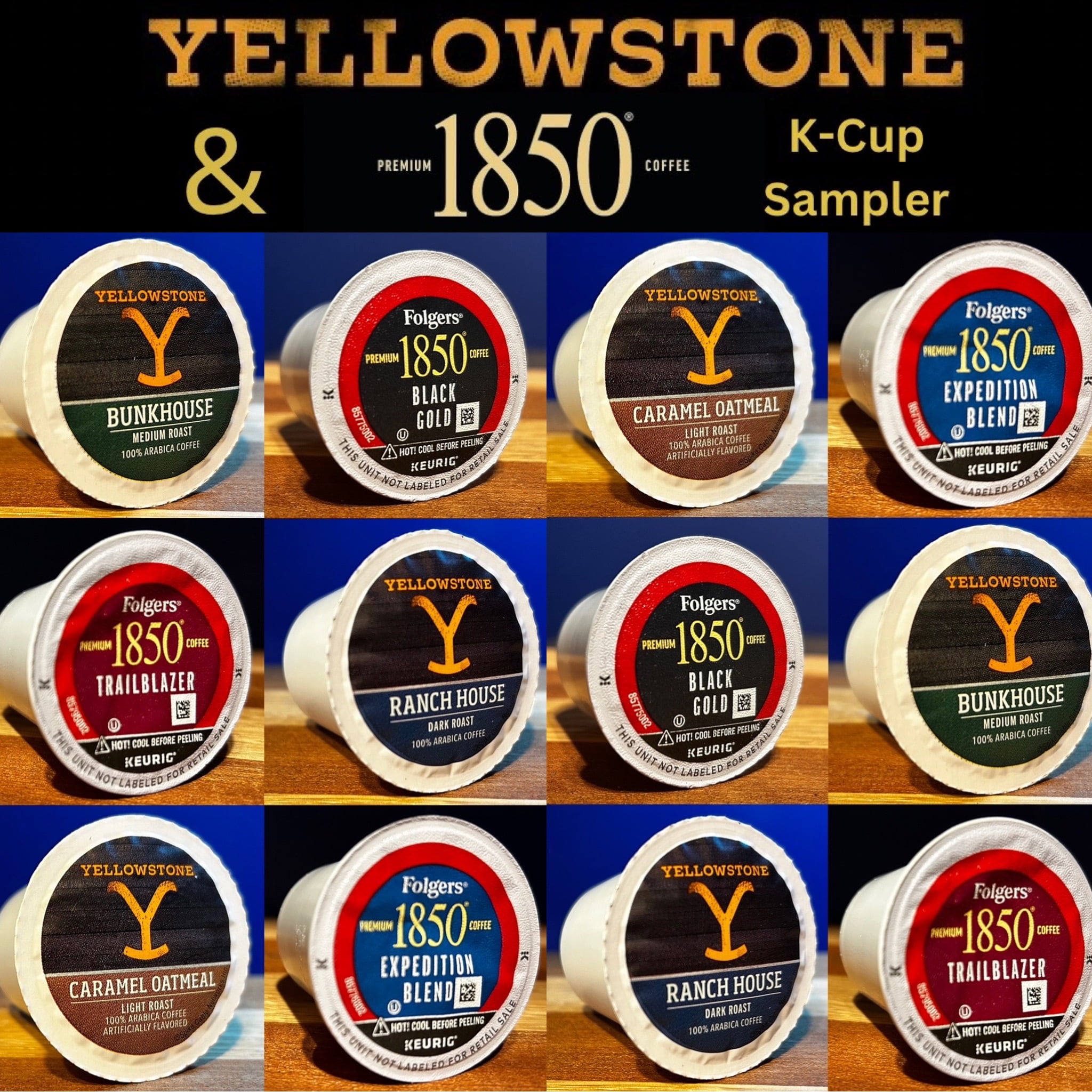 Yellowstone and Folger's 1850 KCup Sampler Pack, 2 Each of 6 Different