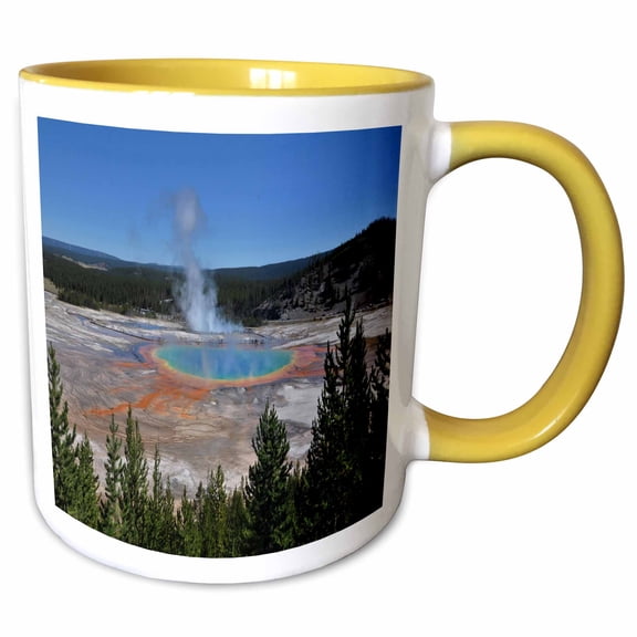 3drose, Yellowstones Grand Prismatic from Above, 11oz Two-tone Yellow Mug