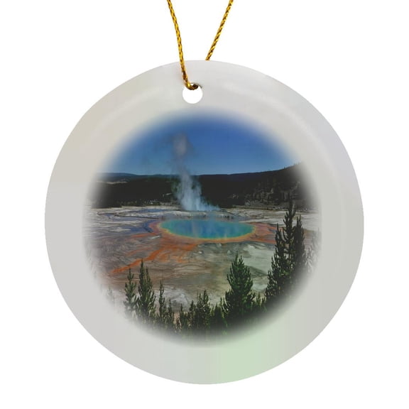 3drose, Yellowstones Grand Prismatic from Above, Circle Porcelain Ornament