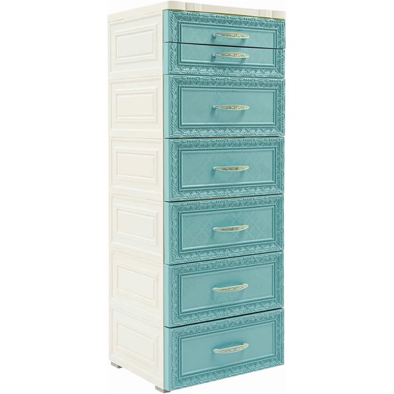 Yellulu 7-Drawer Versatile Storage Cabinet | Office Storage File Cabinet with Built-in Wheels | Vertical Storage Tower Container Unit | for Home Office | 15x12.6x39.4in (Blue)