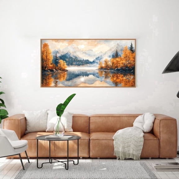 TOARTi Natural Landscape Framed Canvas Wall Art Forest Mountain Sunset Lake Painting Tree Scenery Decor for Living Room Bedroom Office 20x40 Inch