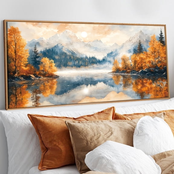 TOARTi Natural Landscape Framed Canvas Wall Art Forest Mountain Sunset Lake Painting Tree Scenery Decor for Living Room Bedroom Office 20x40 Inch
