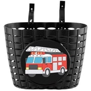 YeloYolker Kids Bike Basket, Cute Bicycle Basket for Boys, Toddlers, Plastic Front Handlebar Basket for Scooter, Tricycle，Balance Bike(Fire Truck)