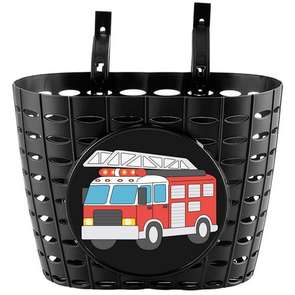 YeloYolker Kids Bike Basket, Cute Bicycle Basket for Boys, Toddlers, Plastic Front Handlebar Basket for Scooter, Tricycle，Balance Bike(Fire Truck)
