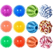 YeloYolker Small Dog Toy Balls, 12 PCs Interactive Puppy Toy Balls for Small & Mini Breed 0-20 lbs, Includes Squeak, Rubber & Rope Balls