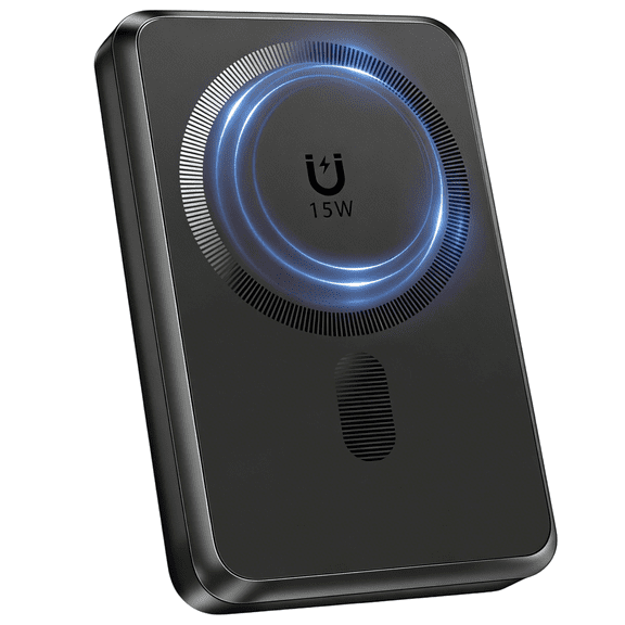 Yelomin Magnetic Portable Charger, 10000mAh Power Bank with Built in USB-C & Lighting Cable, Foldable Stand 22.5W Fast Charging Battery Pack for iphone 16/15/14/13/12 Series, Black