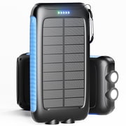 Yelomin 49800mAh Solar Power Bank Portable Charger with Dual 5V USB Ports,2 LED Light Flashlight,Waterproof Battery Pack for iPhone,Android,Suitable for Outdoor Camping Hiking TravelBlue