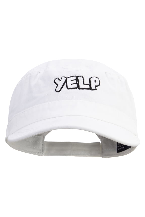 Yelp Embroidered Enzyme Regular Solid Army Caps - White OSFM