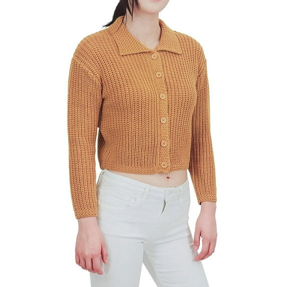 Yemak Women's 3/4 Sleeve Button Down Collar Sweater Cardigan Knitted Jacket MK8281