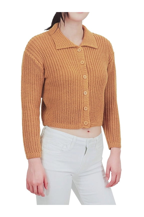 Women's 3/4 Sleeve Button Down Collar Sweater Cardigan Knitted Jacket MK8281