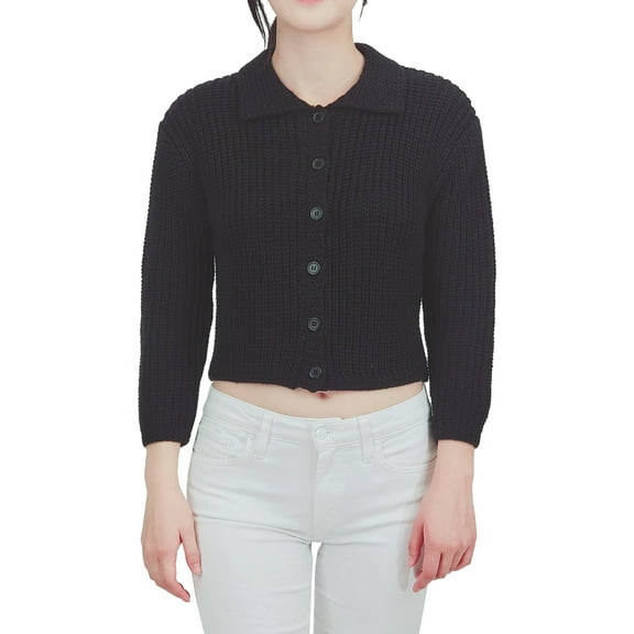 Yemak Women's 3/4 Sleeve Button Down Collar Sweater Cardigan Knitted Jacket MK8281
