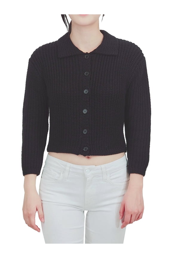 Women's 3/4 Sleeve Button Down Collar Sweater Cardigan Knitted Jacket MK8281