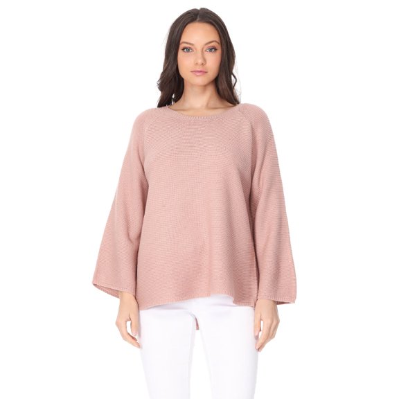 Yemak Women's Boat Neck Bell Sleeve Vented Hem Pullover Sweater MK8200-MAV-S-BD