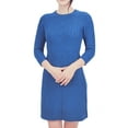 thumbnail image 1 of Yemak Women's Cable Knit Round Neck 3/4 Sleeves Mini Sweater Dress Blue-L-BD, 1 of 4