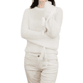 thumbnail image 1 of Yemak Women's Long Bell Sleeve with Bow Ties Waffle Knit Sweater Pullover MK8214-IVR-M-BD, 1 of 4