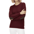 thumbnail image 1 of Yemak Women's Long Sleeve Honeycomb Stitch Sweater Top with Leather Patches MK3354-BUR-L-BD, 1 of 4