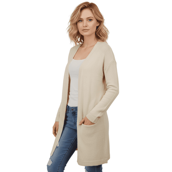 Yemak Women's Long Sleeve Open-Front Knitted Cardigan Sweater with Pockets HK8220-TPE-SM-BD