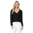 thumbnail image 1 of Yemak Women's Long Sleeve V-Neck Cropped Pullover Knit Sweater MK8268-BLACK-L, 1 of 7