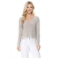 thumbnail image 1 of Yemak Women's Long Sleeve V-Neck Cropped Pullover Knit Sweater MK8268-GREY-L, 1 of 7