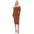 thumbnail image 1 of Yemak Women's Off Shoulder Long Sleeve Slim Fit Midi Knit Dress Camel-M-BD, 1 of 5