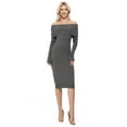 thumbnail image 1 of Yemak Women's Off Shoulder Long Sleeve Slim Fit Midi Knit Dress Charcoal-M-BD, 1 of 4