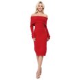 thumbnail image 1 of Yemak Women's Off Shoulder Long Sleeve Slim Fit Midi Knit Dress Red-S-BD, 1 of 5