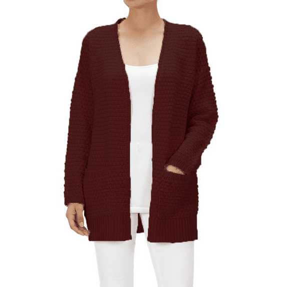 Yemak Women's Oversized Open Front Popcorn Knit Sweater Cardigan with Front Pockets HK8145-BUR-SM-BD