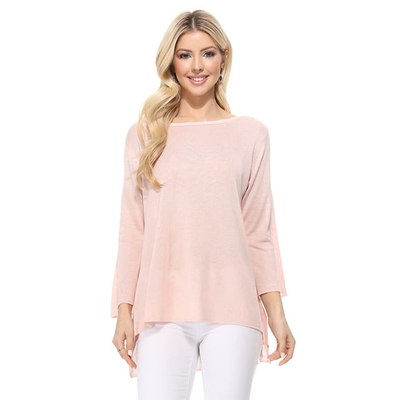 Yemak Women's Semi Sheer Boat Neck Knit Top with Side Vent MK8139-BPK-M-BD
