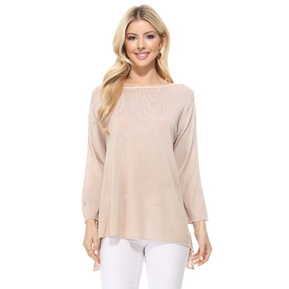 Yemak Women's Semi Sheer Boat Neck Knit Top with Side Vent MK8139-SND-L-BD