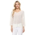 thumbnail image 1 of Yemak Women's Semi Sheer Open Back Batwing Sleeve Loose Knit Top Ivory-M-BD, 1 of 5