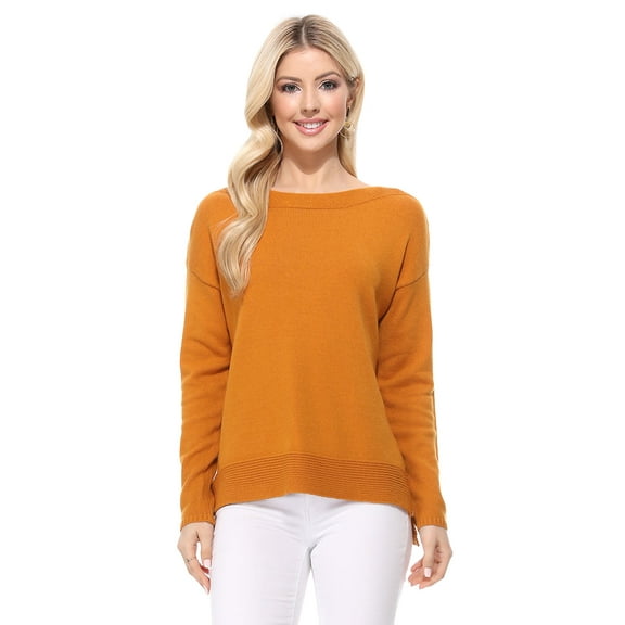Yemak Women's Silky Soft Long Sleeve Boat Neck Soft Knit Sweater Top MK8140-BRZ-M-BD