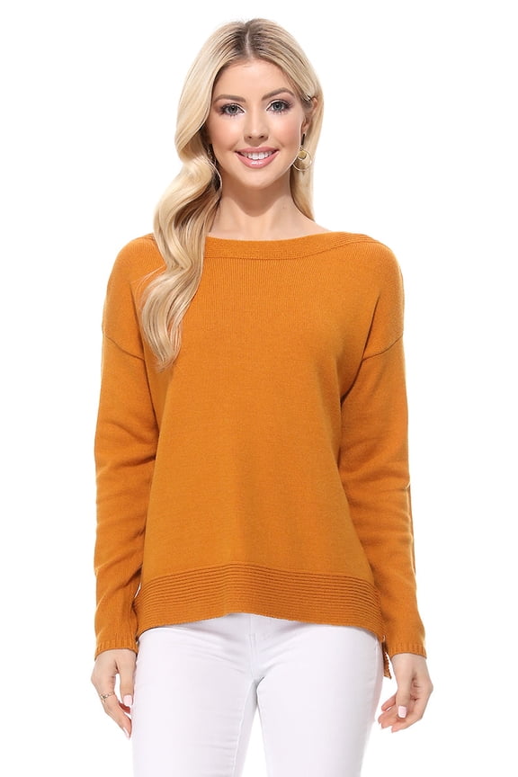 Women's Silky Soft Long Sleeve Boat Neck Soft Knit Sweater Top MK8140-BRZ-M-BD