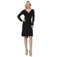 thumbnail image 1 of Yemak Women's V-Neck Long Sleeve Belted Wrap Sweater Dress-Black-L-BD, 1 of 3