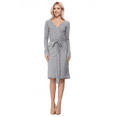thumbnail image 1 of Yemak Women's V-Neck Long Sleeve Belted Wrap Sweater Dress Heather Grey-S-BD, 1 of 3