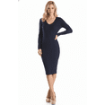 thumbnail image 1 of Yemak Women's V-Neck Sheer Ribbed Knit Long Sleeve Sweater Dress Navy-M-BD, 1 of 4