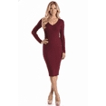 thumbnail image 1 of Yemak Women's V-Neck Sheer Ribbed Knit Long Sleeve Sweater Dress Wine-L-BD, 1 of 5