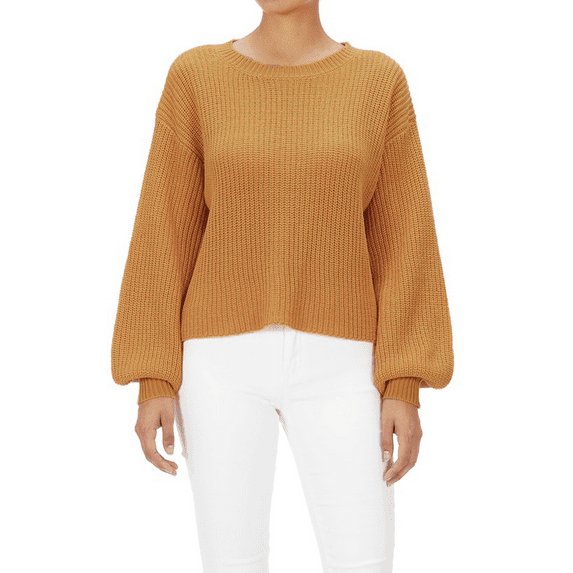 Yemak Women's Wide Puff Sleeve Waffle Knit Sweater Pullover Top MK3654-BRZ-M-BD