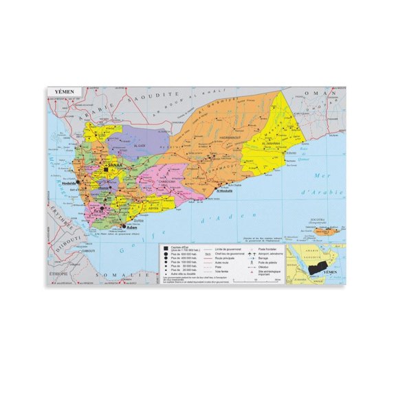 Yemen Map Posters Posters Wall Art Painting Canvas Gift Living Room Prints Bedroom Decor Poster Artworks 20x30inch(50x75cm)