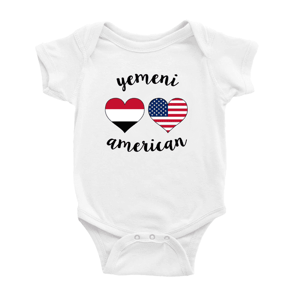Yemeni American Flag Two Hearts Baby Bodysuit Newborn Clothes Outfits (White, 0-3 Months)