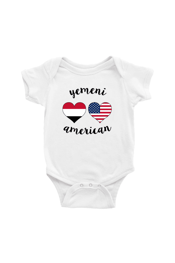 Yemeni American Flag Two Hearts Baby Bodysuit Newborn Clothes Outfits (White, 0-3 Months)