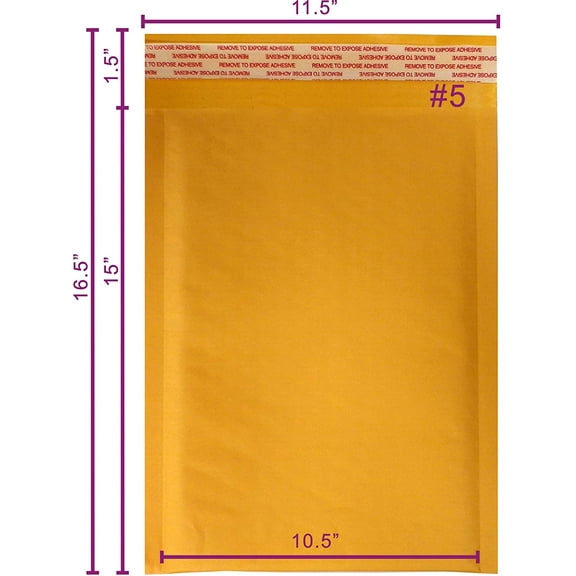 Yen's 100pcs #5 Kraft Bubble Envelopes Mailers 10.5 X 16 (Inner 10.5x15)