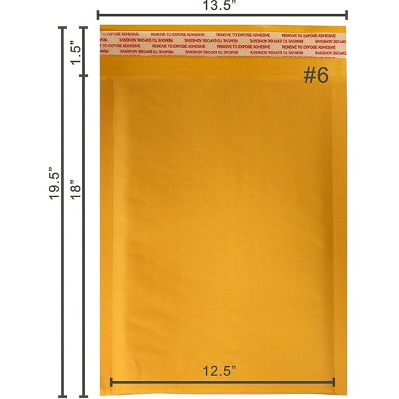 Yen's 50 pcs #6 Kraft Bubble Envelopes Mailers 12.5 X 19 (Inner 12.5x18)