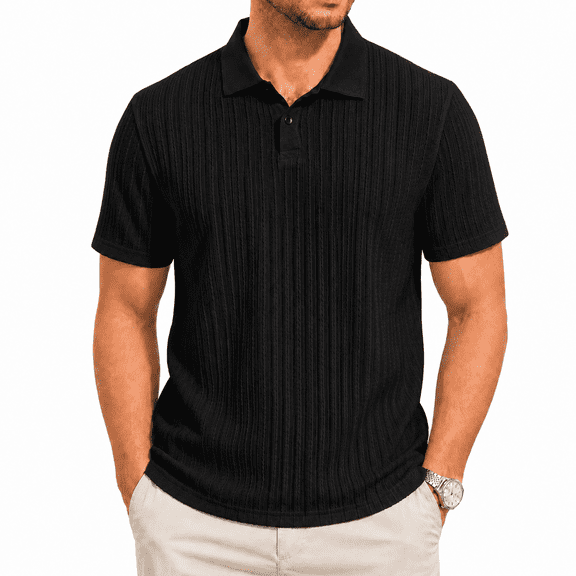 YeneSen Men's Everyday Comfort Striped Shirt, Regular Fit Short Sleeve Button Down