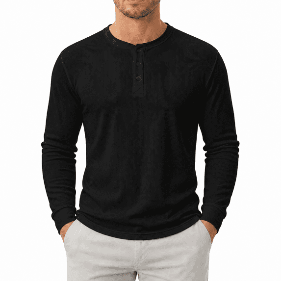 YeneSen Men's Long Sleeve Henley Shirt, 3-Button Stretch Casual T-Shirt, Lightweight Soft Pullover Top for Everyday Wear, Work, Travel and Layering