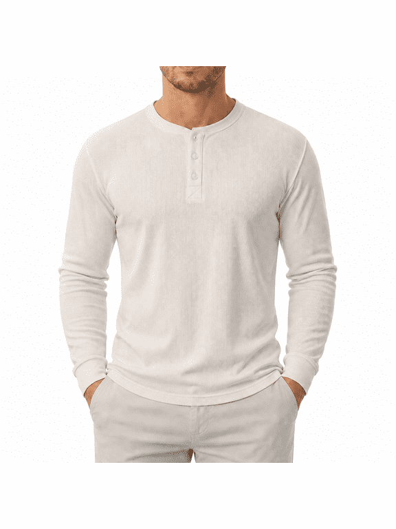 Men's Long Sleeve Henley Shirt, 3-Button Stretch Casual T-Shirt, Lightweight Soft Pullover Top for Everyday Wear, Work, Travel and Layering