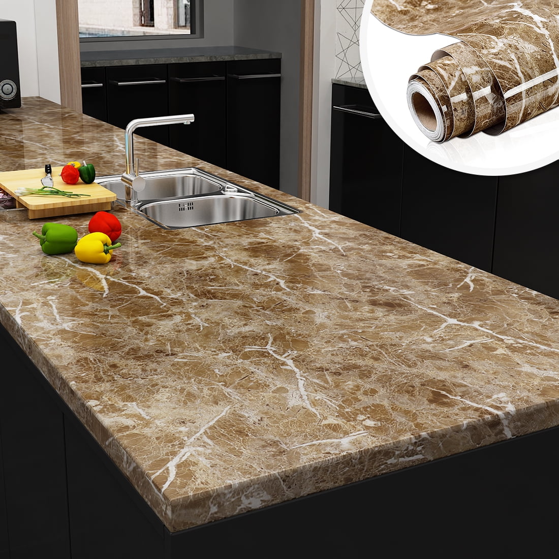 Yenhome Brown Marble Contact Paper 17.7"x118" Removable Peel and Stick