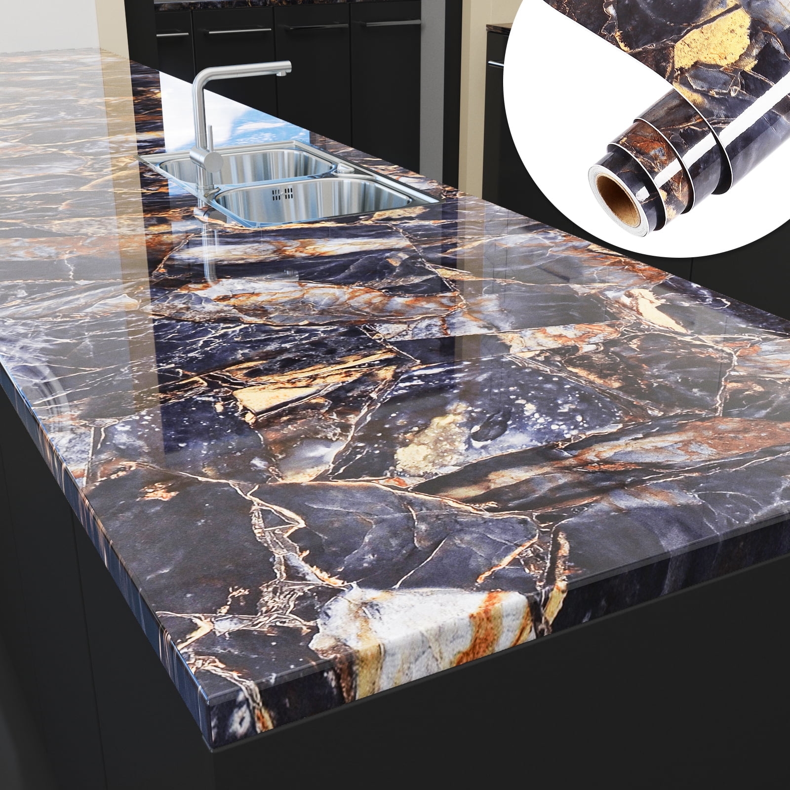 Yenhome Marble Peel and Stick Countertop Contact Paper Waterproof Blue