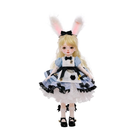 Yenny E 1/6 BJD - Curly Hair Storybook Princess 30cm Anime Fairy Figure Full Set with Rabbit Ear Headpiece & Outfits